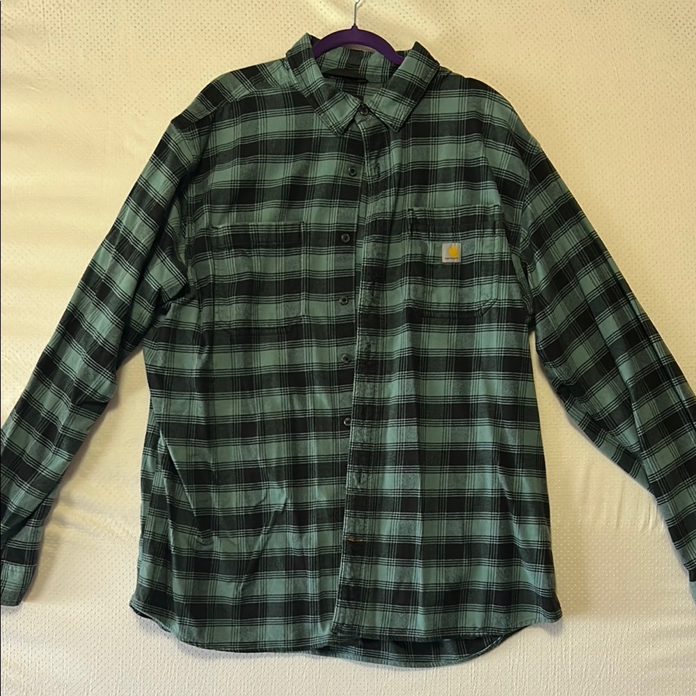 Carhartt Green Plaid Flannel/Button-Up Shirt